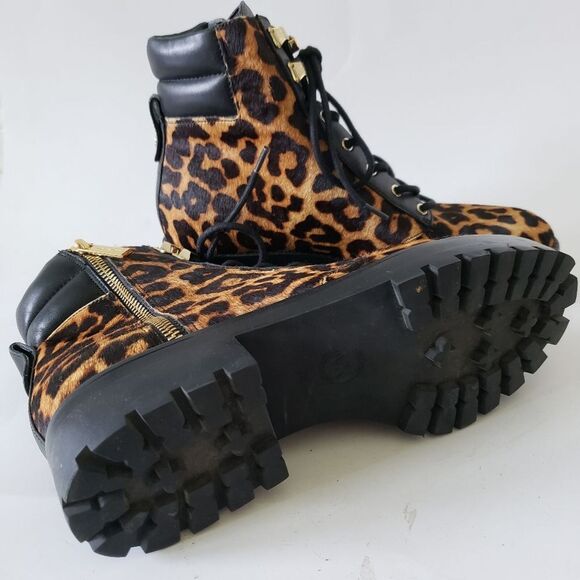 Michael Kors ROSARIO Leather Calf Hair Leopard Cheetah Combat Boots 7 7M brown - Picture 8 of 11
